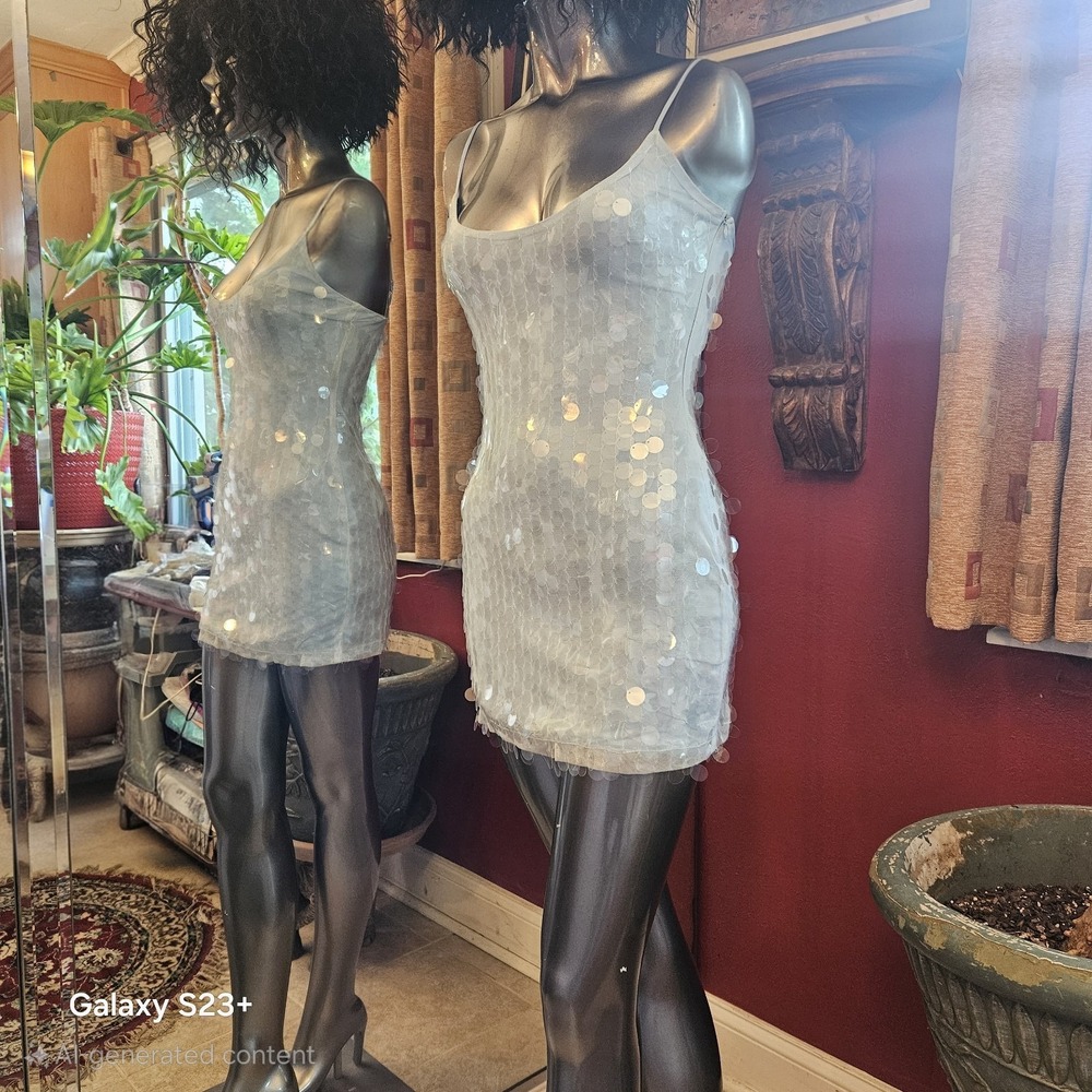 SNDYS Calypso Mini Dress XXS Blue Sequin Disc Mesh Party Cocktail Revolve ($98)